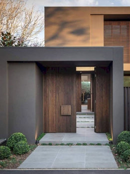 Modern Dark Wood Pivot Entry Door with Textured Vertical Panels and Square Handle