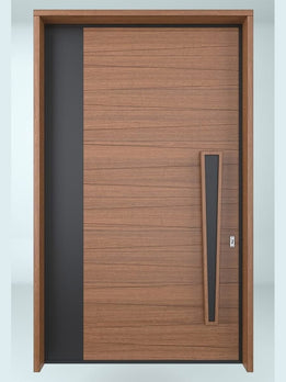 Architectural Designer Front Pivot Door With Integrated Black Hardware Accents