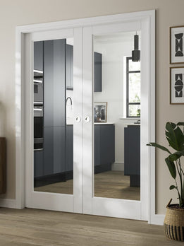 Sophisticated Urban Style Double Door With Sleek Silver Knobs
