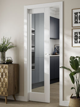 Space Saving White Glass Sliding Internal Pocket Door