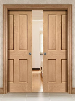 High Quality Oak Finished Interior Double Sliding Pocket Door
