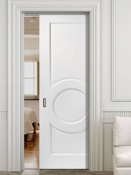 Modern White Circular Pattern Single Sliding Interior Pocket Door
