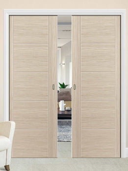 Contemporary Textured Wood Grain Double Leaf Internal Pocket Door
