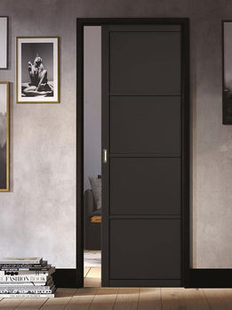 Contemporary Matte Black Finish Interior Single Pocket Door