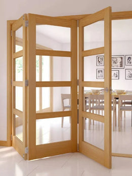 Premium Four Light Oak Wood Interior Folding Pivot Door