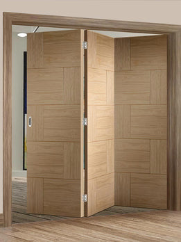 Contemporary Natural Wood Grain Bifolding Interior Pivot Door