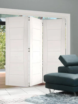 Elegant Minimalist White Finish Bifolding Interior Pivot Door
