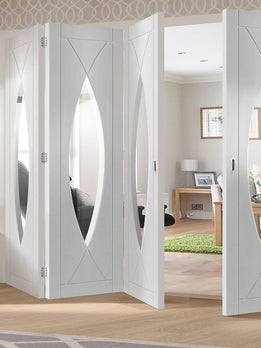 Contemporary White Designer Glass Bifolding Interior Pivot Door
