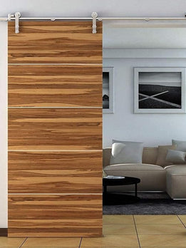 Elegant Four Panel Textured Wood Sliding Door with Stainless Track