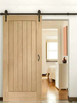 Contemporary Vertical Plank Light Wood Sliding Barn Door for Interior