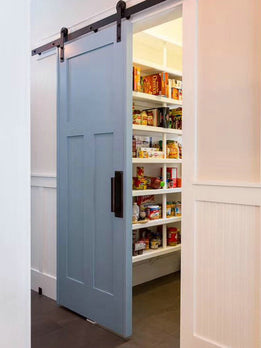 Luxury Space Saving Blue Wood Sliding Barn Door with Rail
