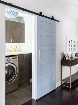 Premium Designer Blue Painted Five Panel Sliding Door with Rail