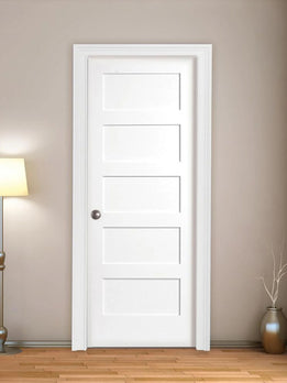 Modern White Five Panel Equal Square Interior Wood Door Set