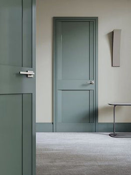 Modern Sage Green Two Panel Interior Door with Silver Handle